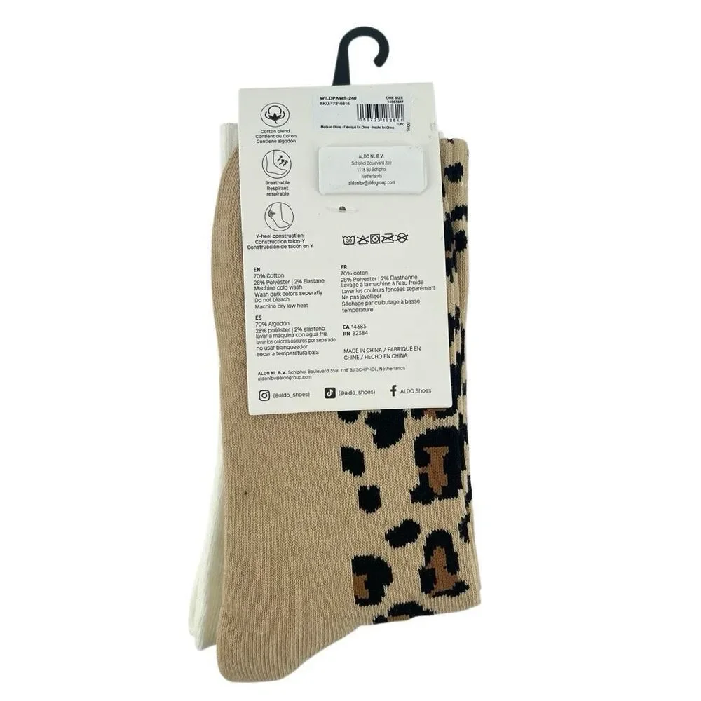 ALDO “Not Your Basic Wild” Leopard & Tiger Crew Socks 2-Pair NWT, Animal Print